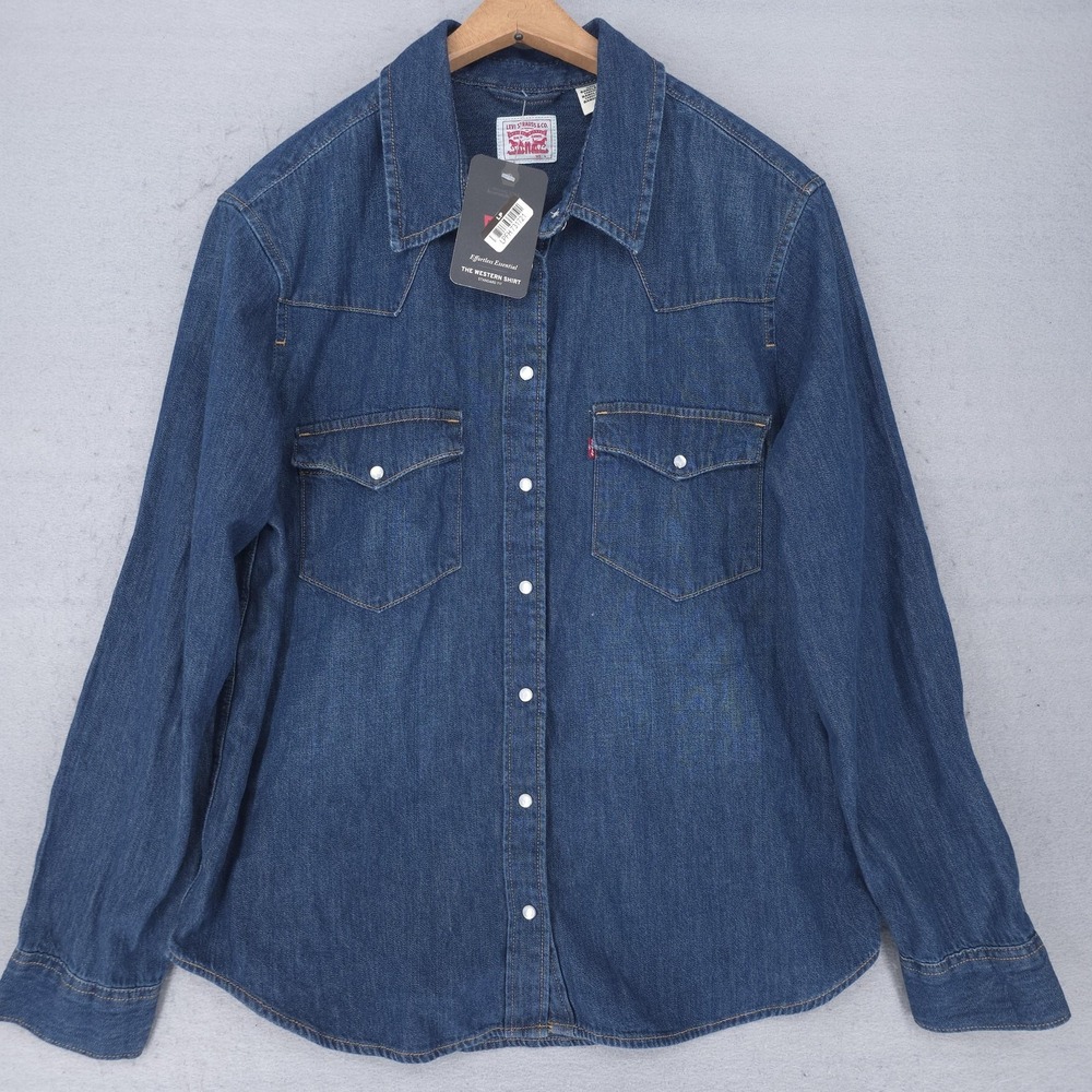 Levi's Denim Shirt Womens Large Blue Western Long Sleeve Pearl Snap